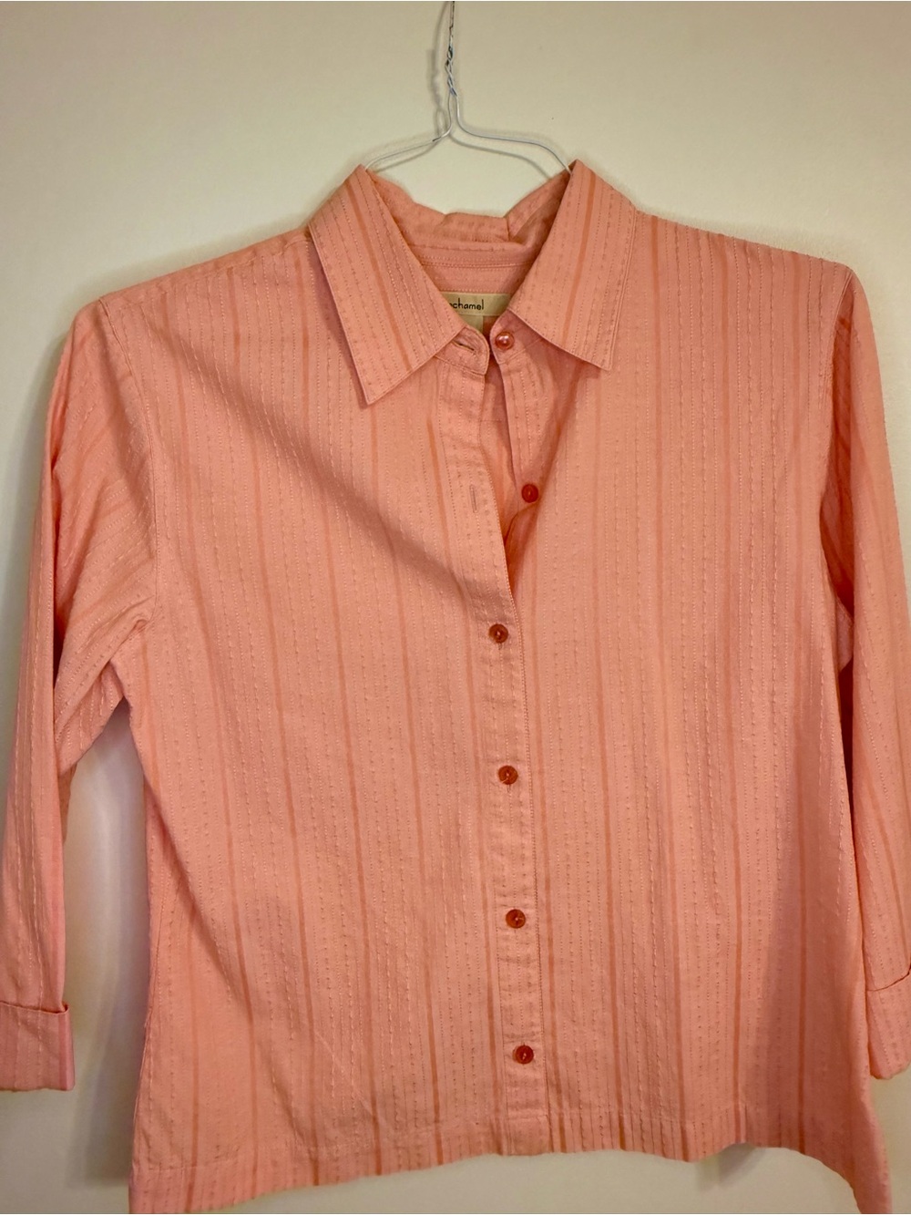 Bechamel Salmon Peach Textured Stripe Button Up Blouse PM